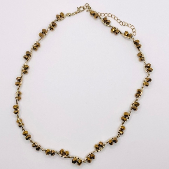 Necklace Gold Bronze tone with faceted crystals - Picture 3 of 4
